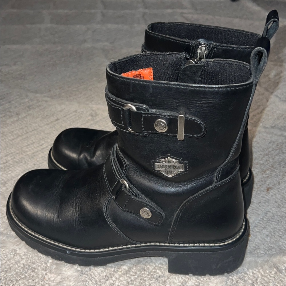 HARLEY-DAVIDSON 🏍️ 9” BLACK LEATHER MOTO BIKER MOTORCYCLE ZIP-UP RIDING BOOTS 10